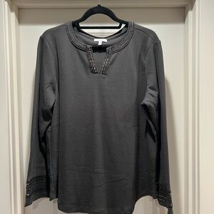 Women’s Long-Sleeve Dark Gray Waffle Knit Shirt
